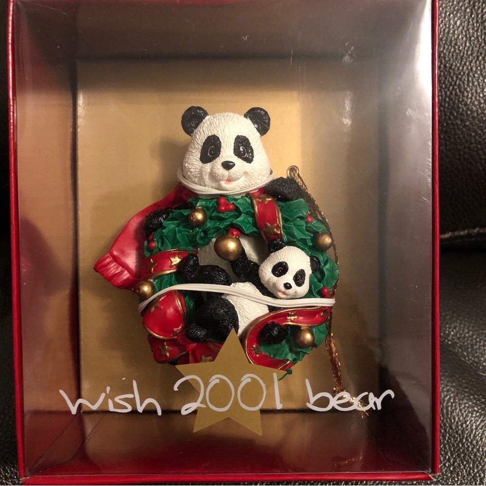 Wish 2001 Bear Hand Painted Panda Bear And Baby Ornament by May Dept. Stores